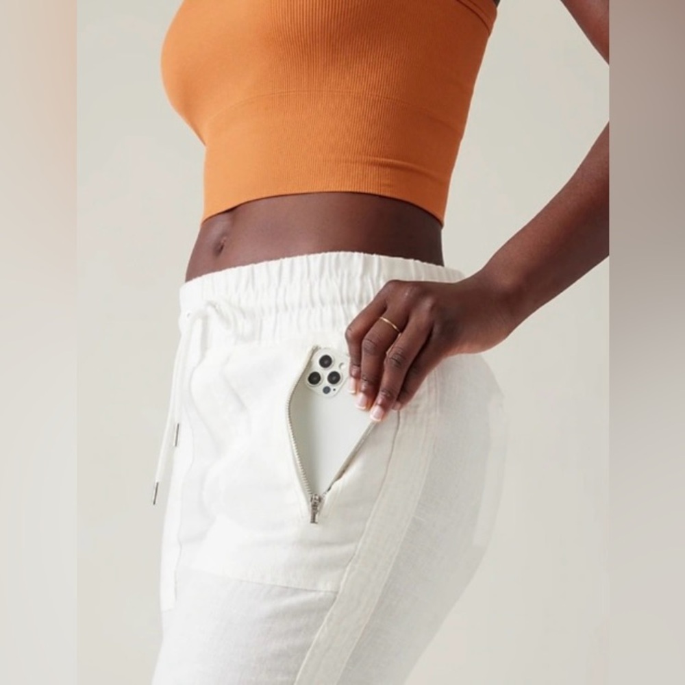 NWT Athleta White Cabo Linen Joggers size 12 - Picture 12 of 12